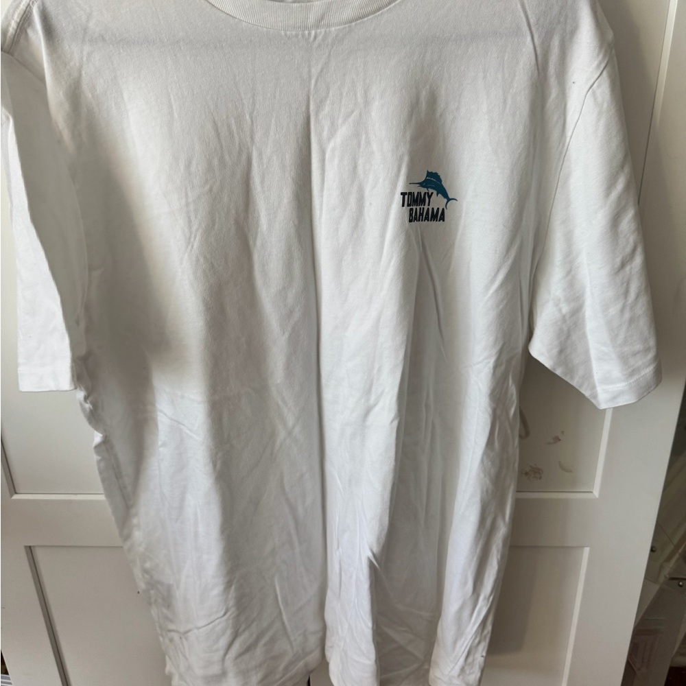 Tommy Bahama White Short-Sleeve Tee with Teal Logo
